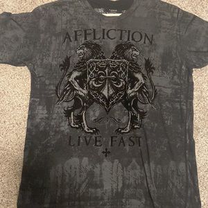 affliction vintage velvet black and gray lion shirt Mens size large